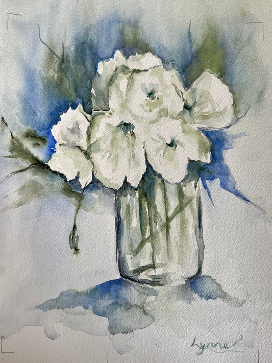 White Watercolor vase of Flowers